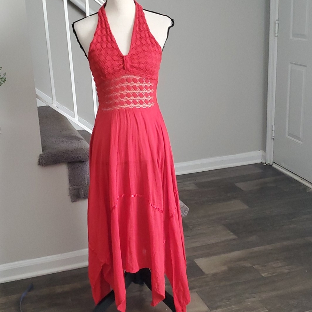 Elegant Red Halter Maxi Dress